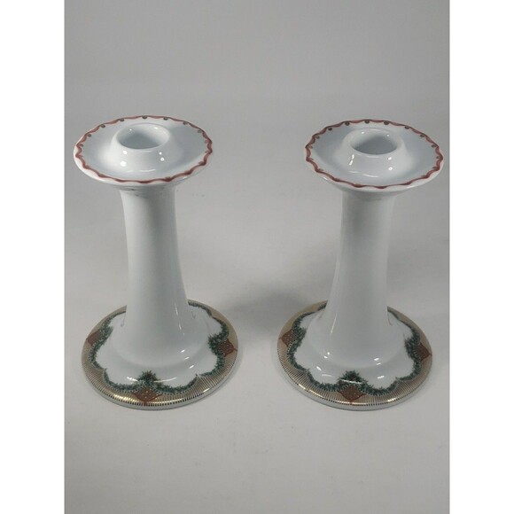 Vintage Royal Copenhagen Christmas Joy Candlesticks 503 Holly Garland Gold Trim - Picture 13 of 16